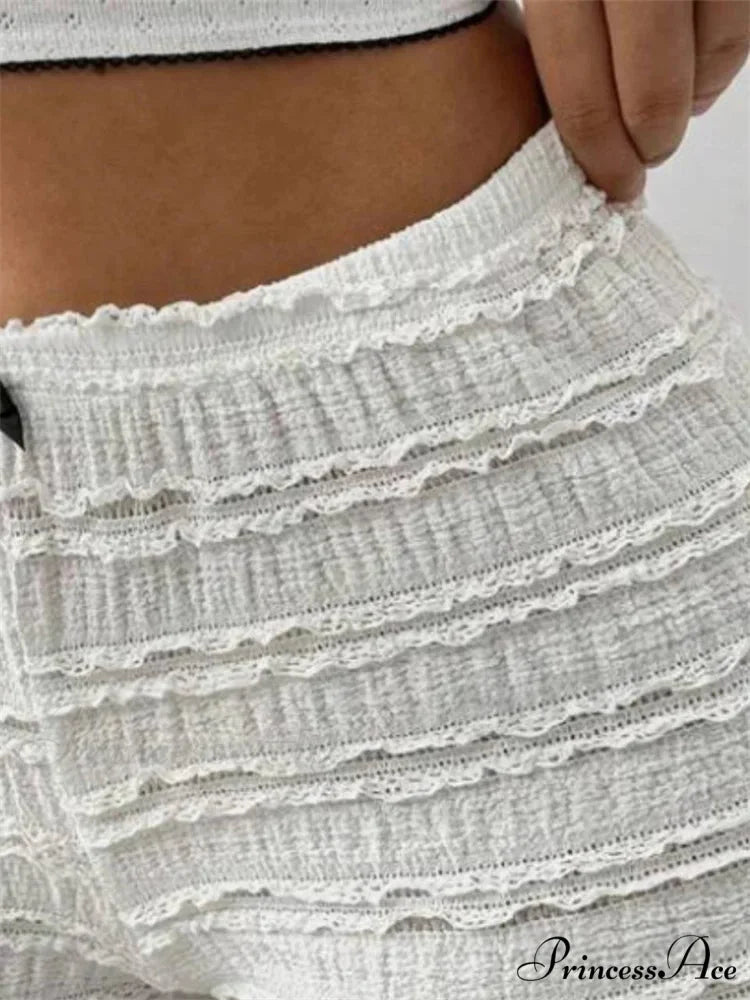 Lace Ribbon Patchwork Elastic Short short-250223