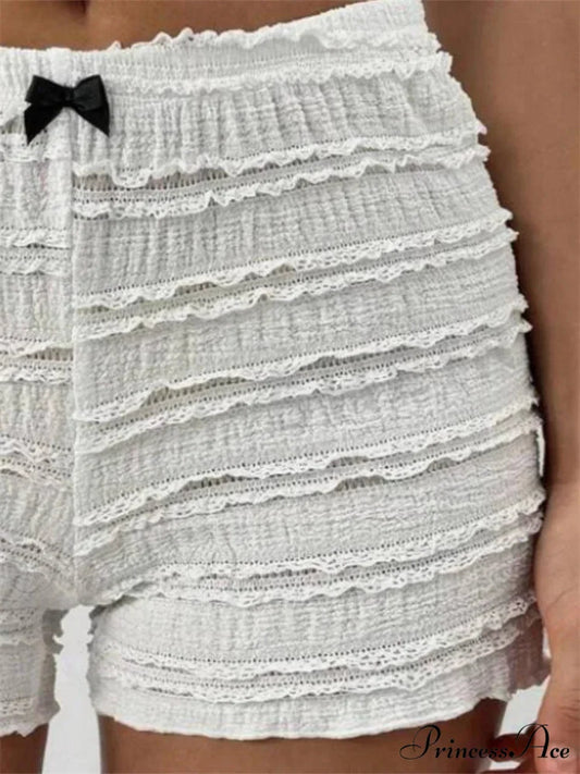 Lace Ribbon Patchwork Elastic Short short-250223