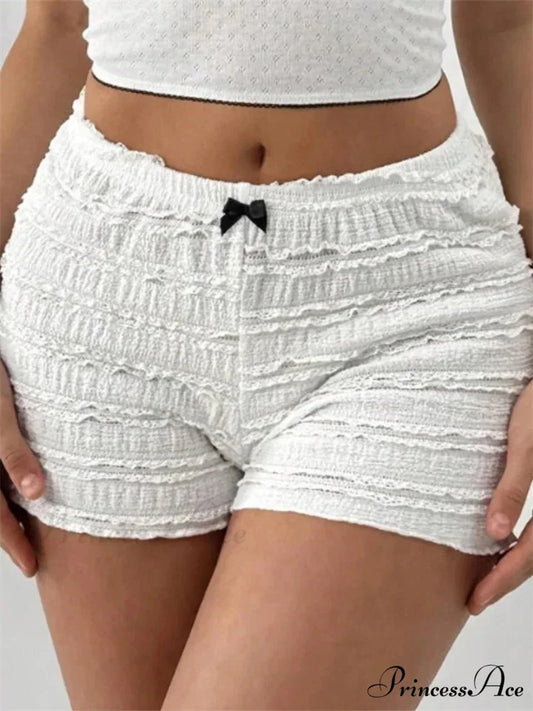 Lace Ribbon Patchwork Elastic Short white / S short-250223