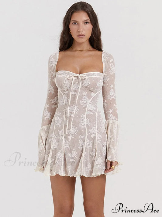 Lace Serenade Flare Charming Sleeve Mini Dress Black / S