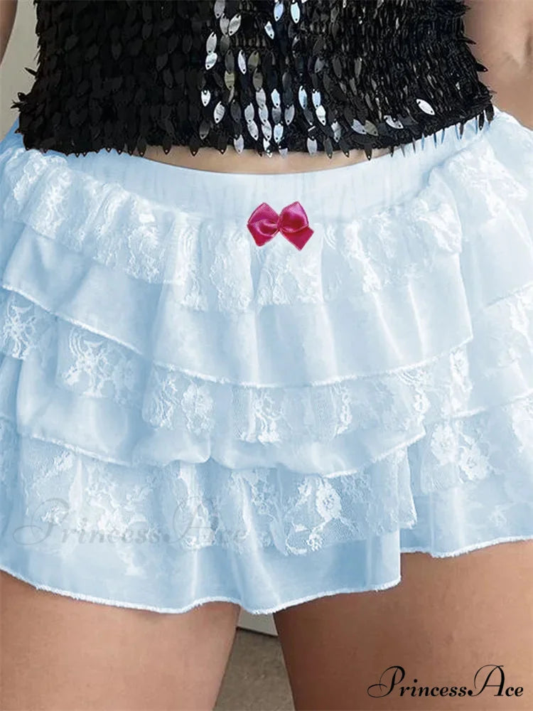 Lace Tiered Bow Bloomer Short blue / S short-250223