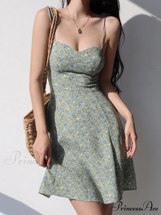 Lace Up Graceful Floral Corset Top Green / S