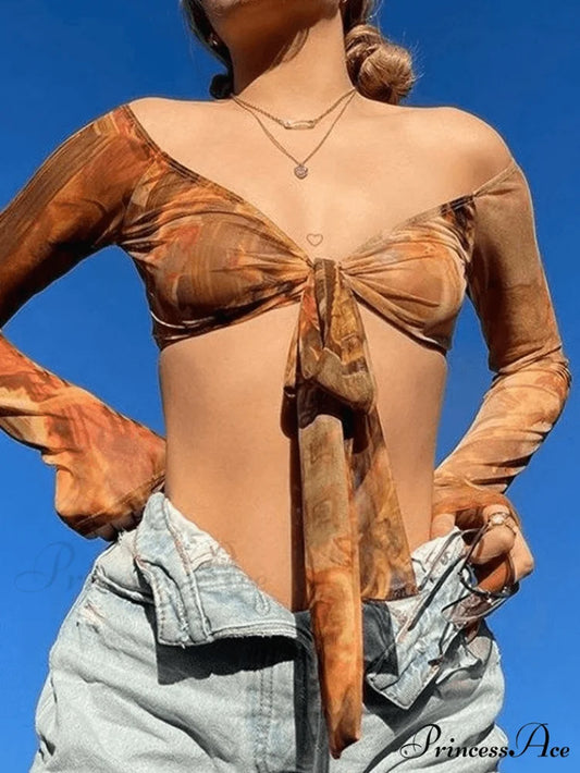 Lace Up Graceful Midi Dress Brown / S