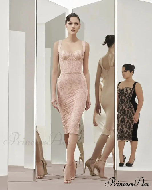 Lace-Up Strapless Party Dress Pink / XS