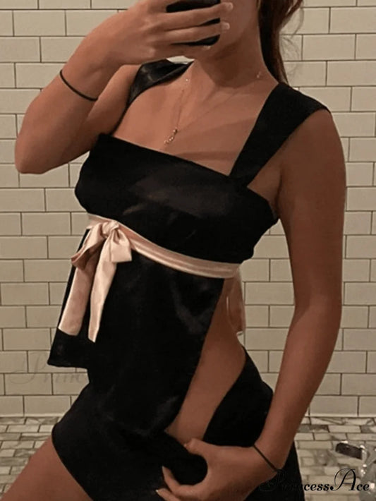 Lace Up Summer Trendy Floral Mini Dress Black / S