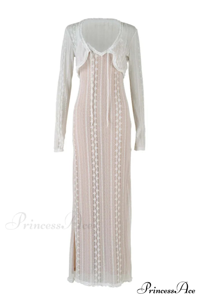 Lace V Neck Charming Slit Two-Piece Dress