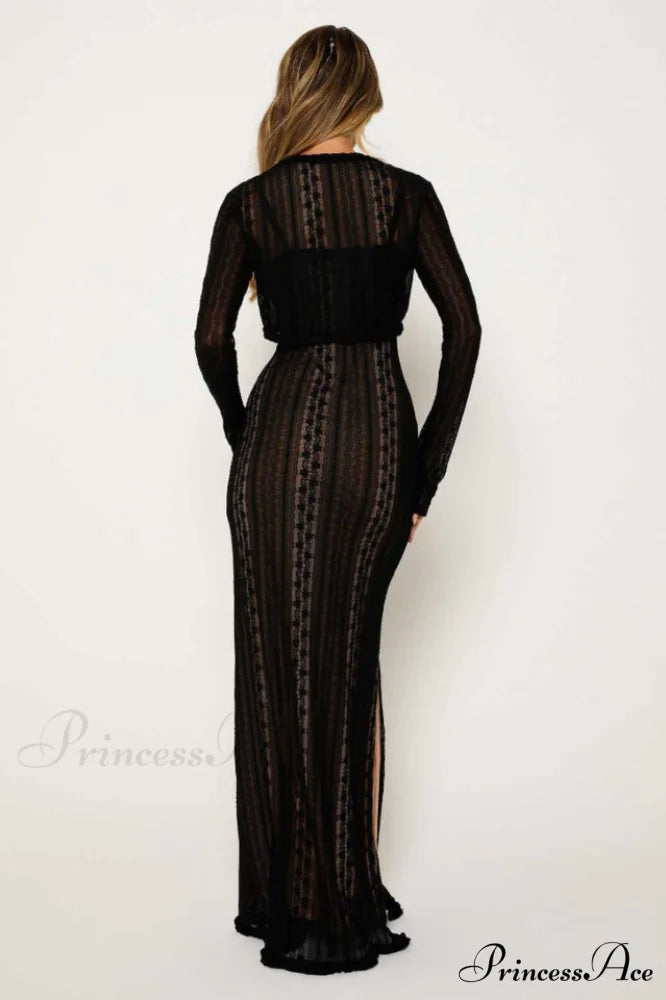 Lace V Neck Charming Slit Two-Piece Dress