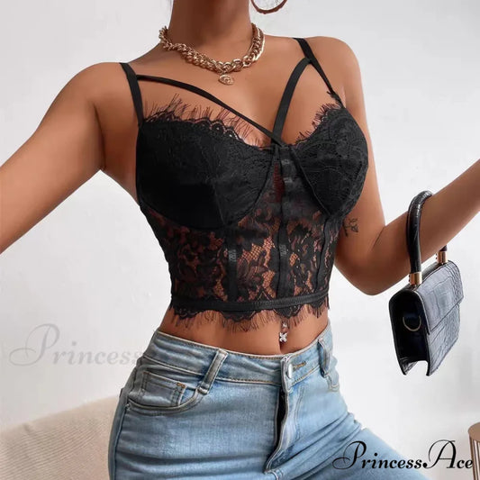Lace View Spice Girls Halter Corset Top Black / S croptop-250126