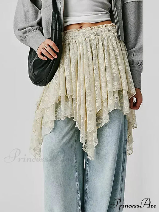 Lacy Floral Asymmetrical Hem Skirt skirts-250223
