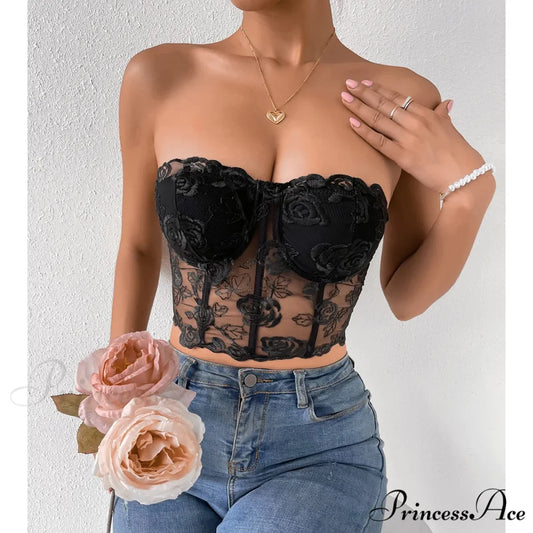 Lacy Floral Open-Back Short Y2K Seductive Crop Top croptop-250126