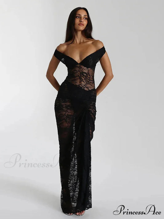 Lacy Flower Skirt Suit Holiday Dress Black / S vacationdress-250223