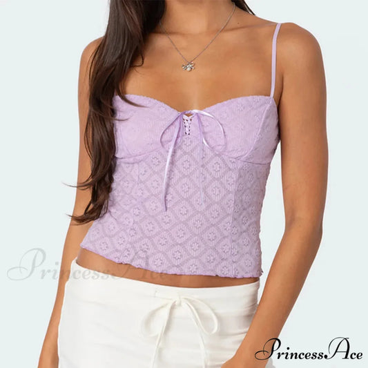 Lacy Flower Spaghetti Crop Top PURPLE / S croptop-250223