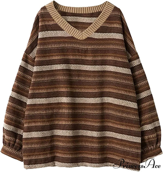 Ladies Autumn/Winter Retro Striped Sweater brown / Small