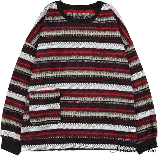 Ladies Autumn/Winter Retro Striped Sweater red 2 / Small