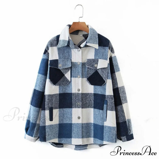 Ladies Thick Turn Collar Plus Size Female Coat Blue / XS