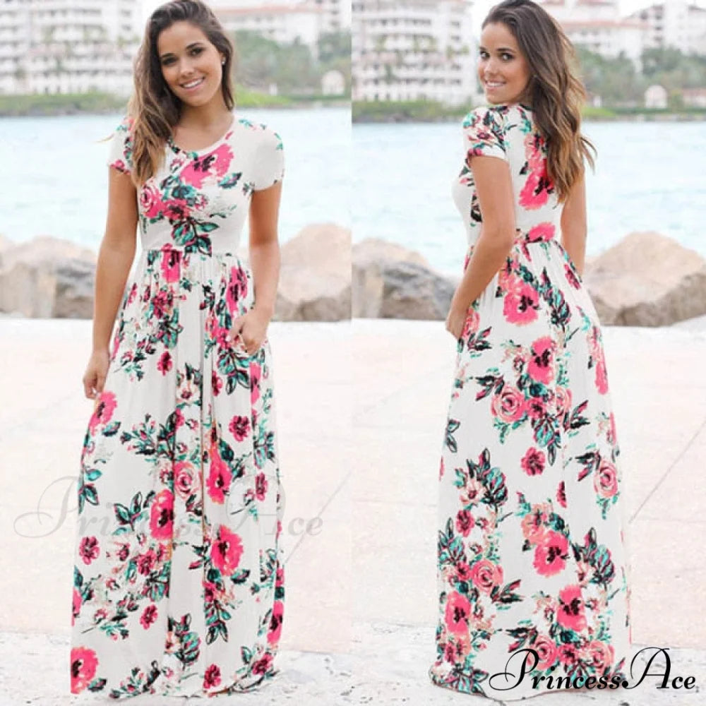 Ladies White Maxi Evening Party Dress White 3 / S