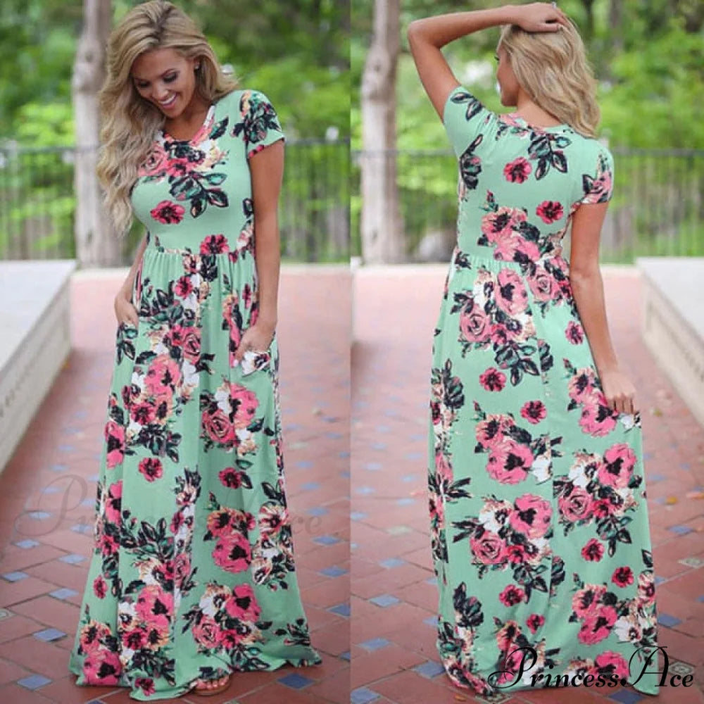Ladies White Maxi Evening Party Dress Green 2 / S