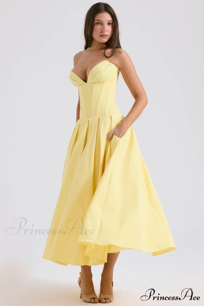 Lady Black Stylish Strapless Midi Dress