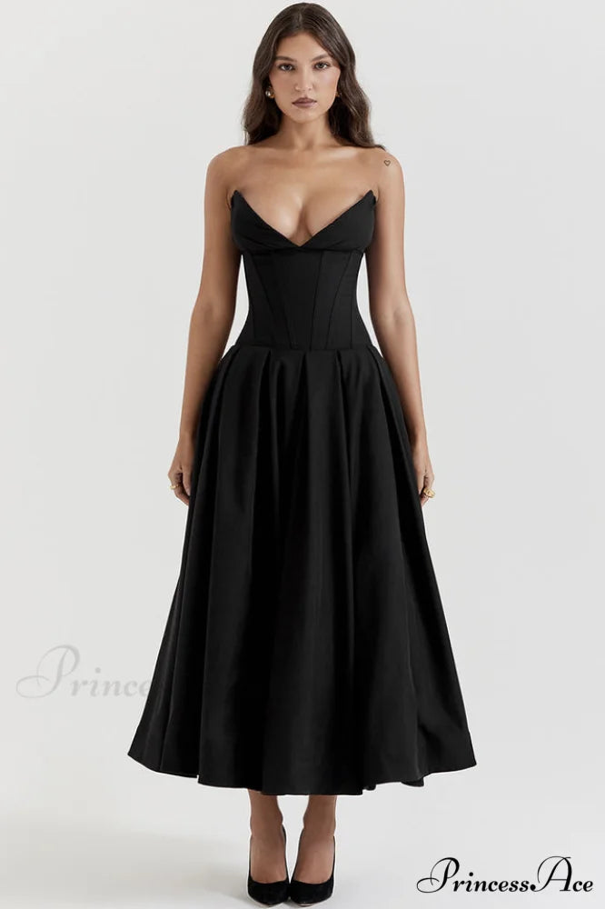 Lady Black Stylish Strapless Midi Dress XS / Black