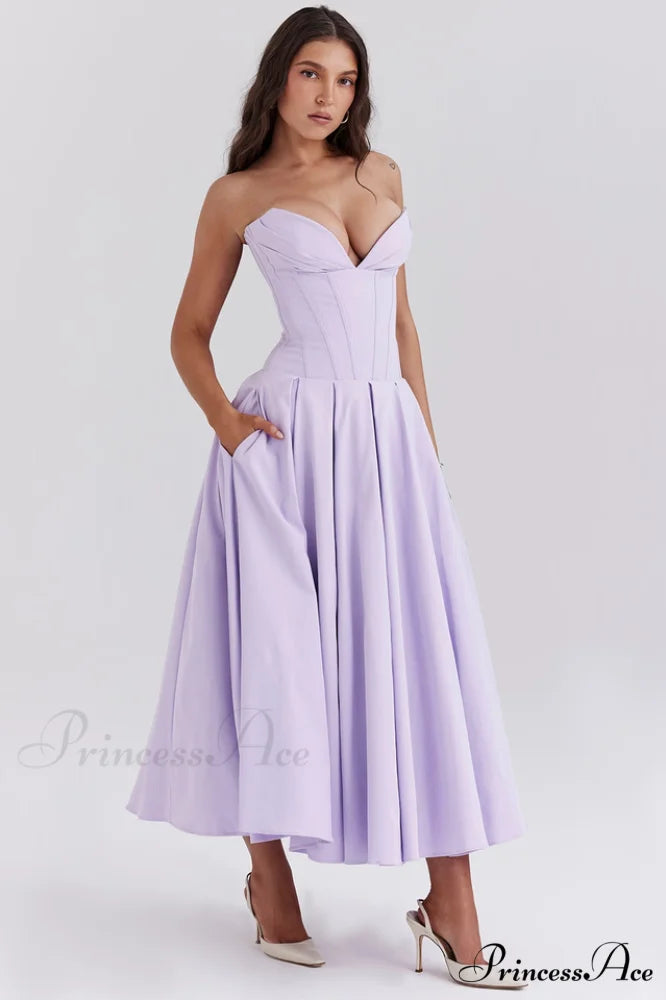 Lady Black Stylish Strapless Midi Dress XS / Orchid