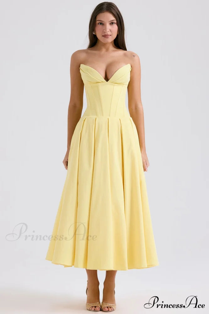 Lady Black Stylish Strapless Midi Dress XS / Sunshine