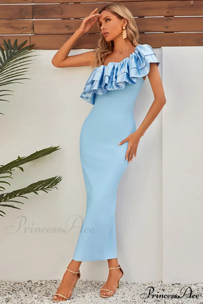 Lakelynn Ruffle Stylish Blue Maxi Dress