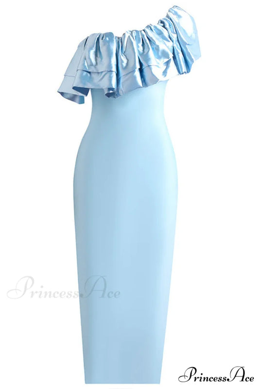 Lakelynn Ruffle Stylish Blue Maxi Dress S / Blue