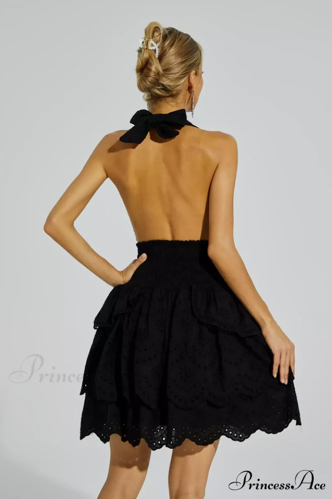 Landry Black Stylish V-neck Halter Dress