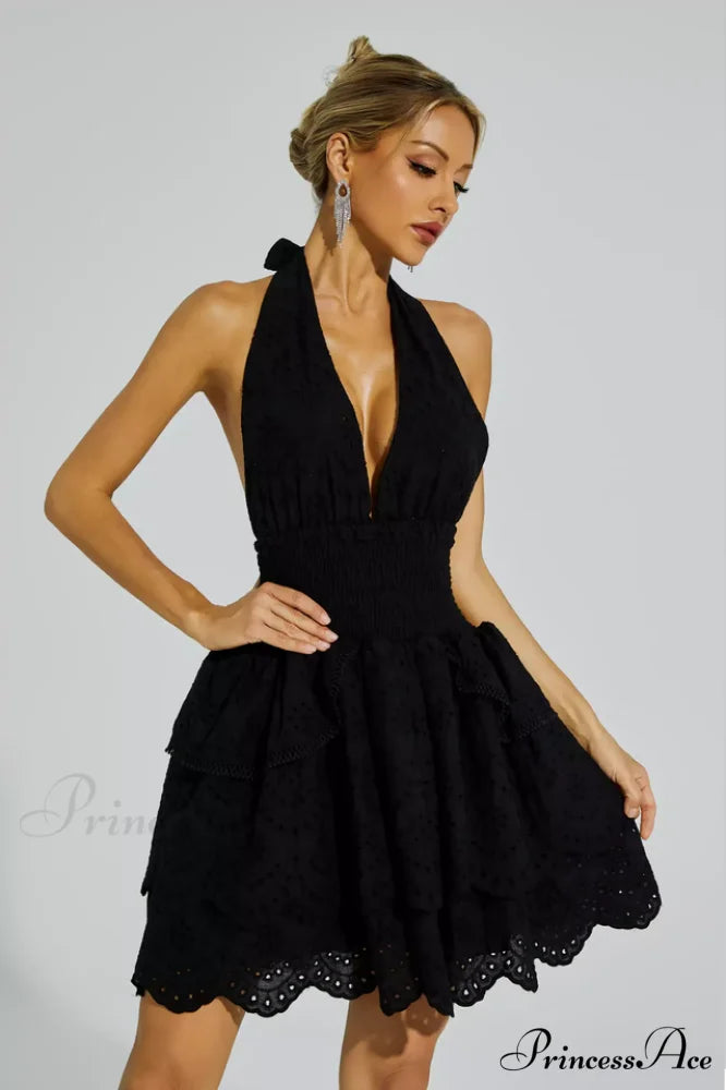 Landry Black Stylish V-neck Halter Dress S / Black