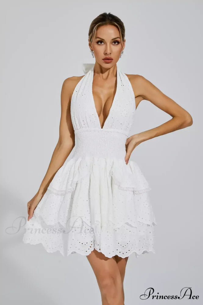 Landry Black Stylish V-neck Halter Dress S / White