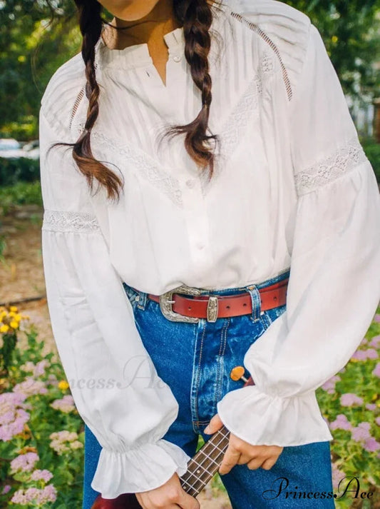 Lantern Sleeve Ivory Lace Celebration Cotton Bohemian Top WHITE / S bohoblouse-250126