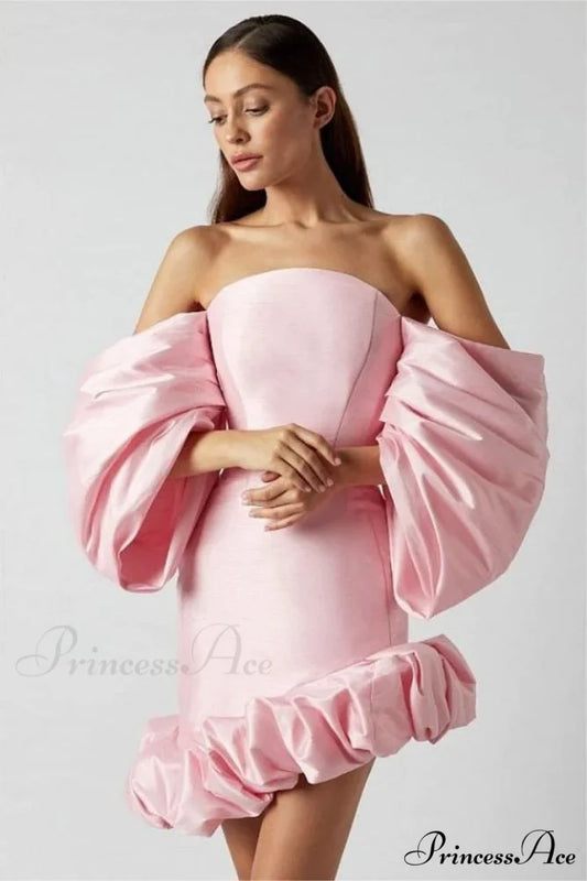 Lantern Sleeves Off Charming Shoulder Mini Dress XS / Blush