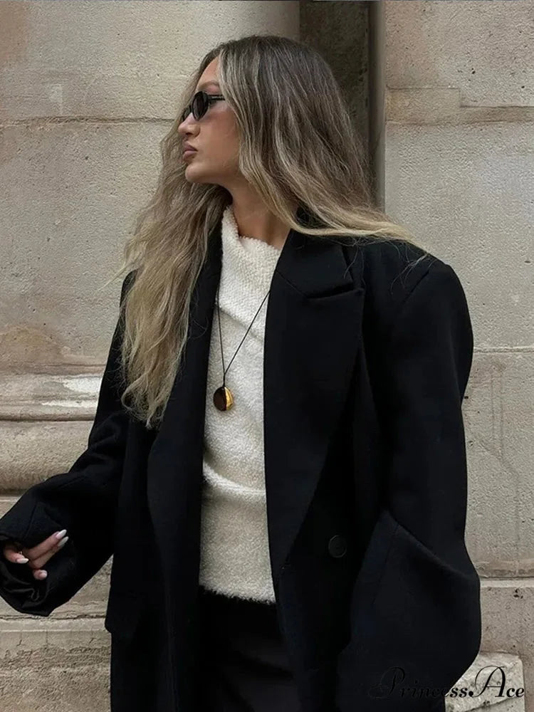 Large Black Woolen Mix Coat coats-241228