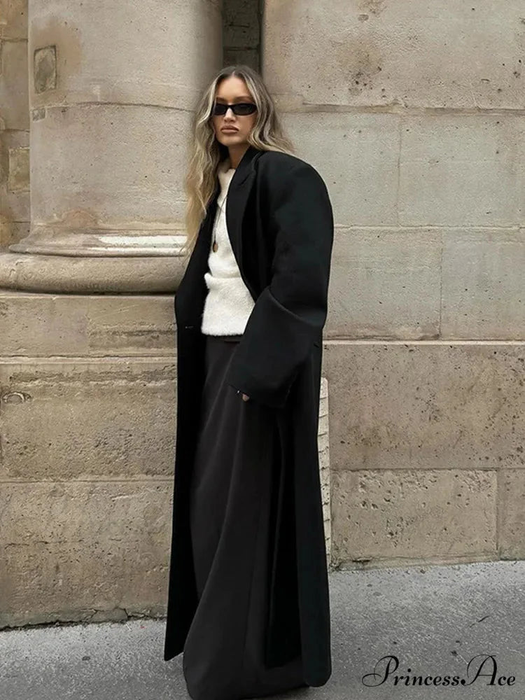 Large Black Woolen Mix Coat coats-241228