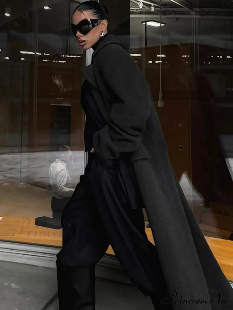 Large Black Woolen Mix Coat coats-241228