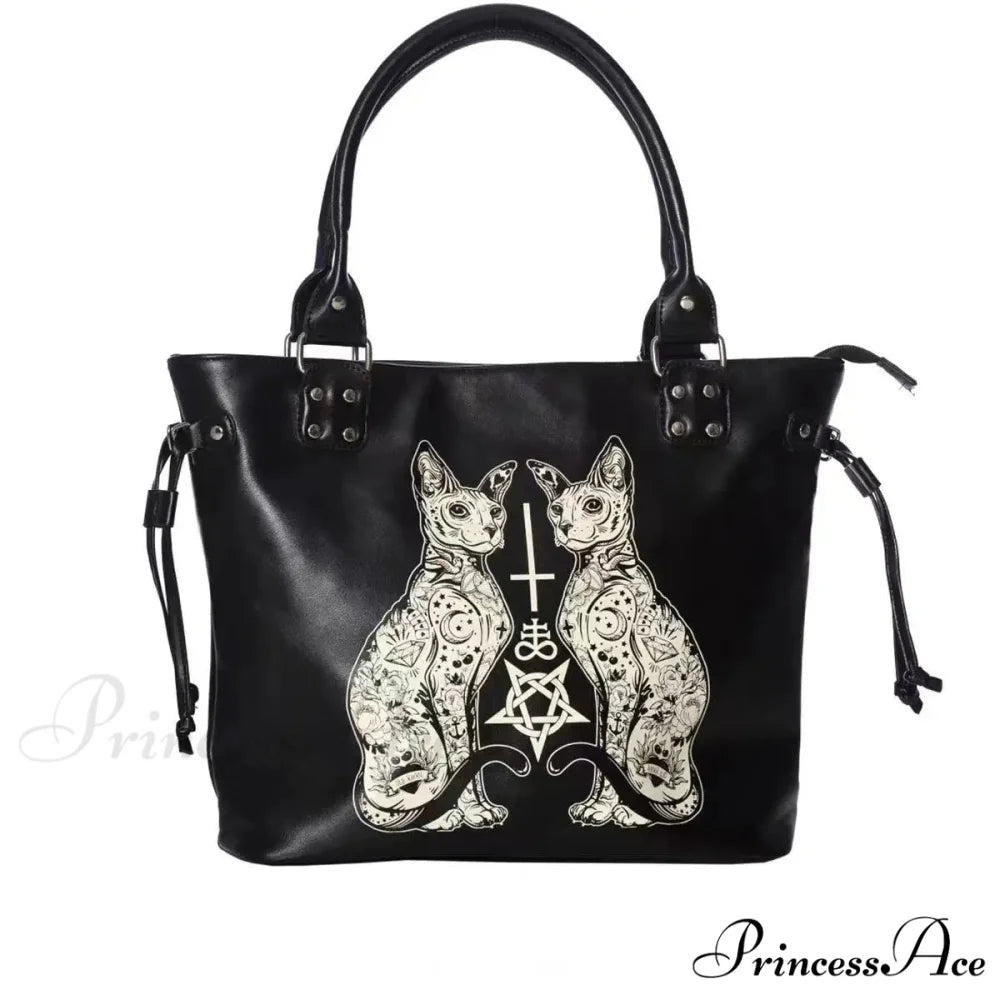 Large Capacity Black High Street Lolita Gothic Leather Y2K Grunge Punk Bag Black