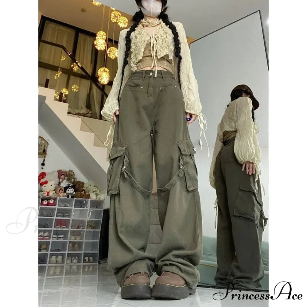 Large Cargo Denim Jeans Women Trousers pants-241228