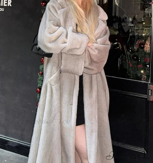 Large Faux Mink Fluffy Winter Overcoat silver-brown / S overcoats-241228