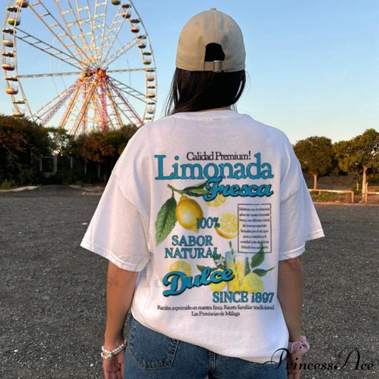 Large Lemon Print Baggy T-shirt WHITE / S t-shirt-250223