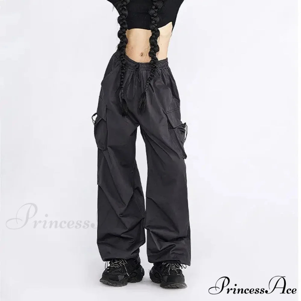 Large Solid Cargo Drawstring Trousers pants-241228