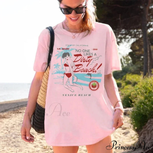 Large Vintage Beach T-shirt Pink / S t-shirt-250223