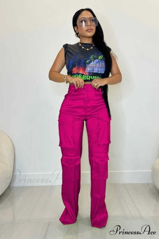 Large with Solid Cargo Pants Pocket Rose / XL