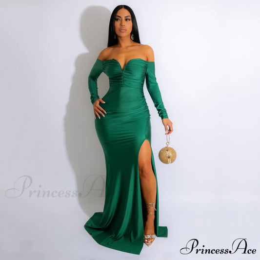 Larsa Formal Velvet Charming And Lace Mermaid Dress GREEN / S