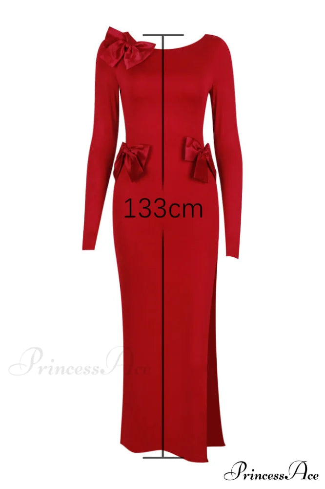 Lavele Red Stylish Bow Maxi Dress