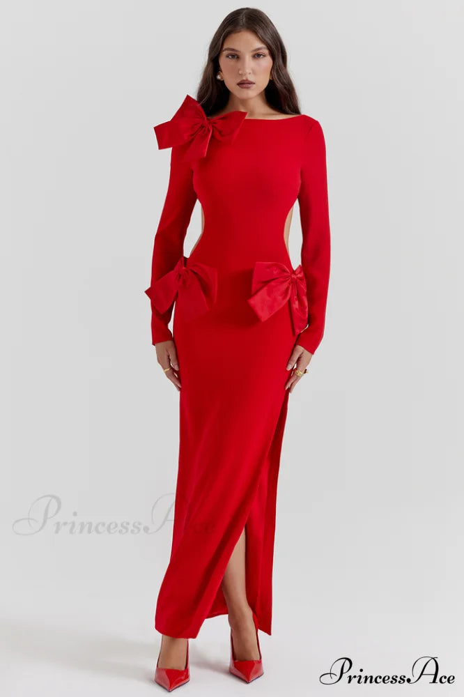 Lavele Red Stylish Bow Maxi Dress