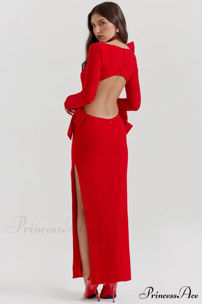 Lavele Red Stylish Bow Maxi Dress