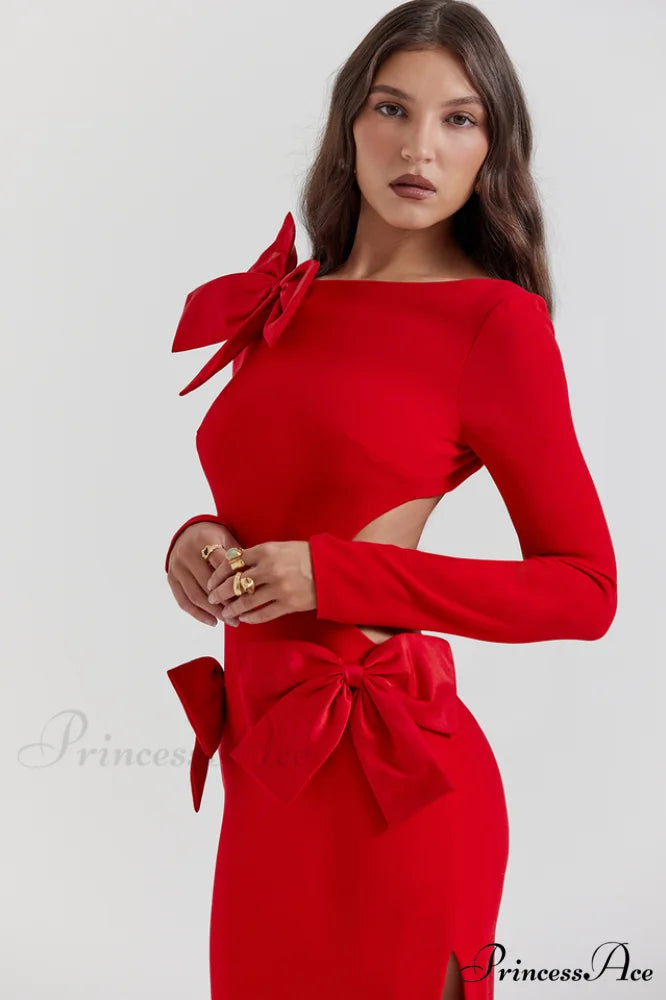 Lavele Red Stylish Bow Maxi Dress