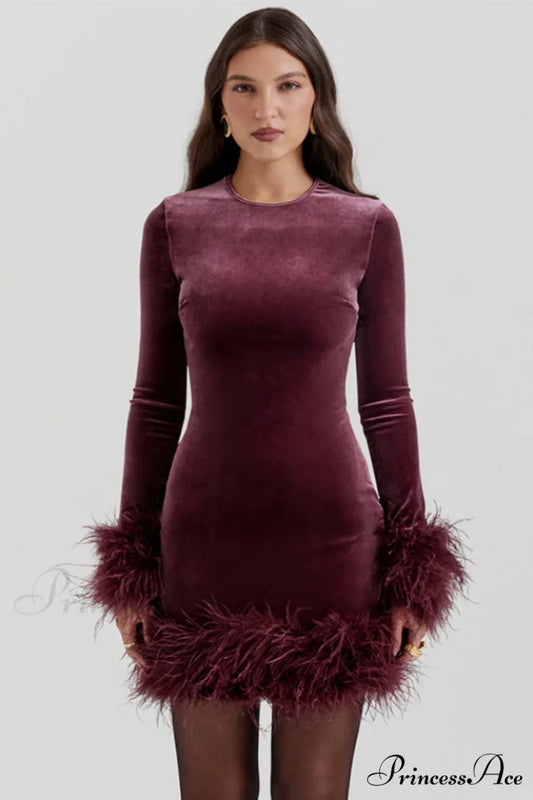 Lavinia Mulberry Stylish Velvet Mini Dress XS / Mulberry