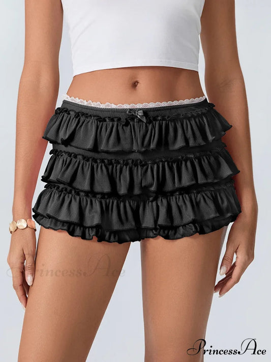 Layered Flounced Stretchy Waist Short Black / S short-250223