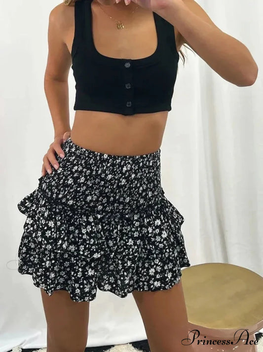 Layered Frilled Enchanting Style Skirt Black / S skirts-250223